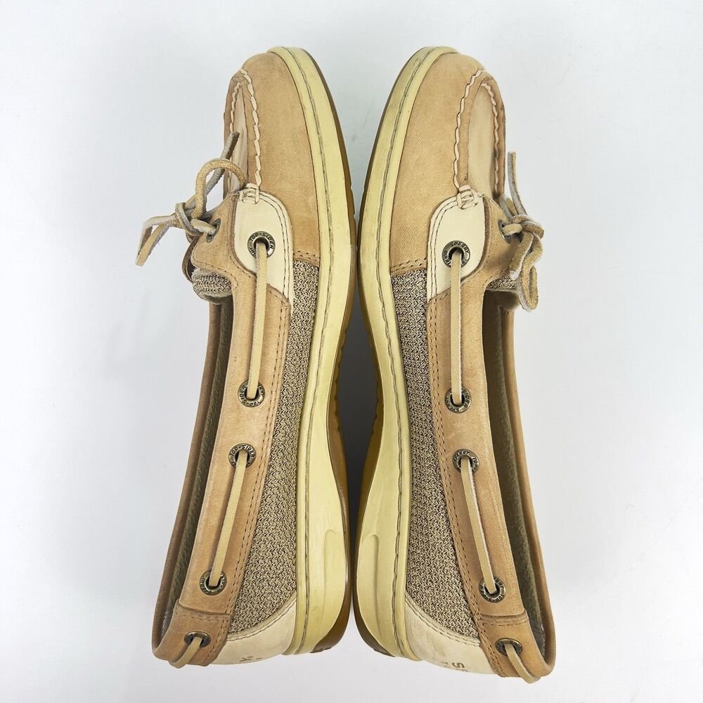 SPERRY TOP-SIDER Women’s 7.5M‎ Angelfish Tan Linen Leather Boat Shoes Coastal - Picture 9 of 12